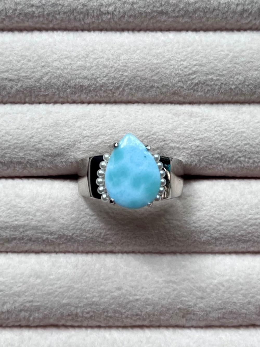 R148 | Larimar with Pearl Halo Statement Ring